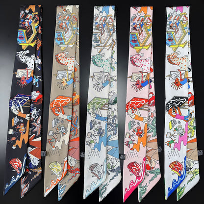 Silk Scarf Featuring Horse Pattern Made Of Polyester, Perfect For Spring
