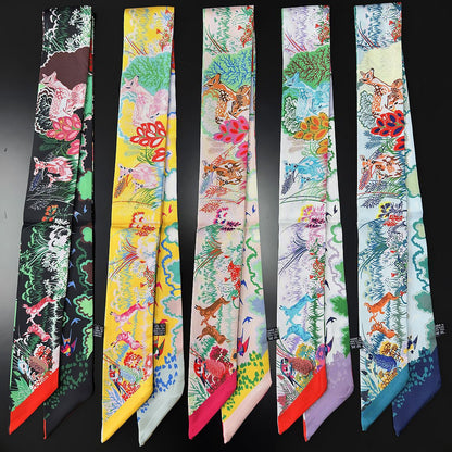 Silk Scarf Featuring Horse Pattern Made Of Polyester, Perfect For Spring