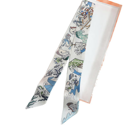 Silk Scarf Featuring Horse Pattern Made Of Polyester, Perfect For Spring