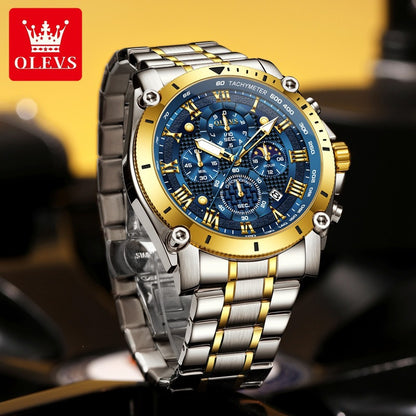 Men's Quartz Watch With Round Dial, Steel Belt Strap, Coated Glass Mirror, Pointer Display, And Butterfly Double Snap Buckle