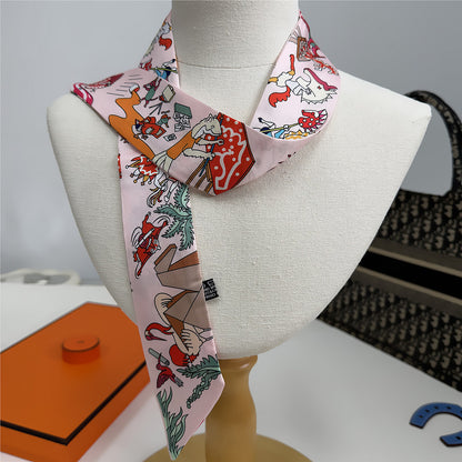 Silk Scarf Featuring Horse Pattern Made Of Polyester, Perfect For Spring