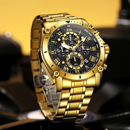 Men's Quartz Watch With Round Dial, Steel Belt Strap, Coated Glass Mirror, Pointer Display, And Butterfly Double Snap Buckle