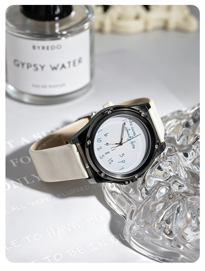 Unisex Quartz Watch With Genuine Leather Strap And Horseshoe Buckle, Round Dial Featuring Tempered Glass And Pointer Display
