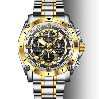 Men's Quartz Watch With Round Dial, Steel Belt Strap, Coated Glass Mirror, Pointer Display, And Butterfly Double Snap Buckle