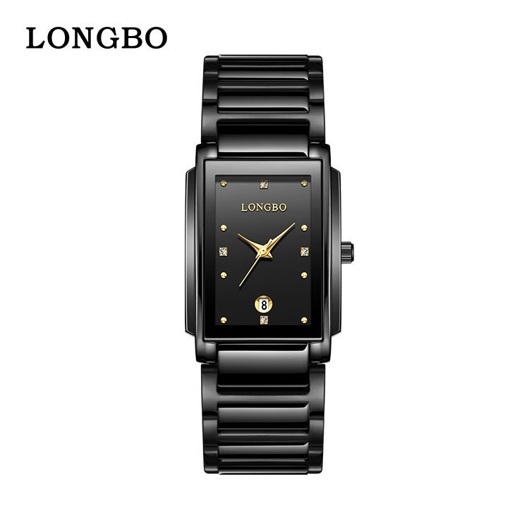 Men's Quartz Watch With Stainless Steel Strap And Rectangle Dial Featuring Tempered Glass Mirror And Butterfly Double Snap Buckle