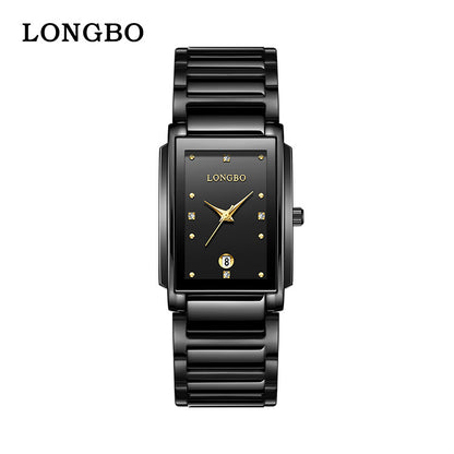 Men's Quartz Watch With Stainless Steel Strap And Rectangle Dial Featuring Tempered Glass Mirror And Butterfly Double Snap Buckle