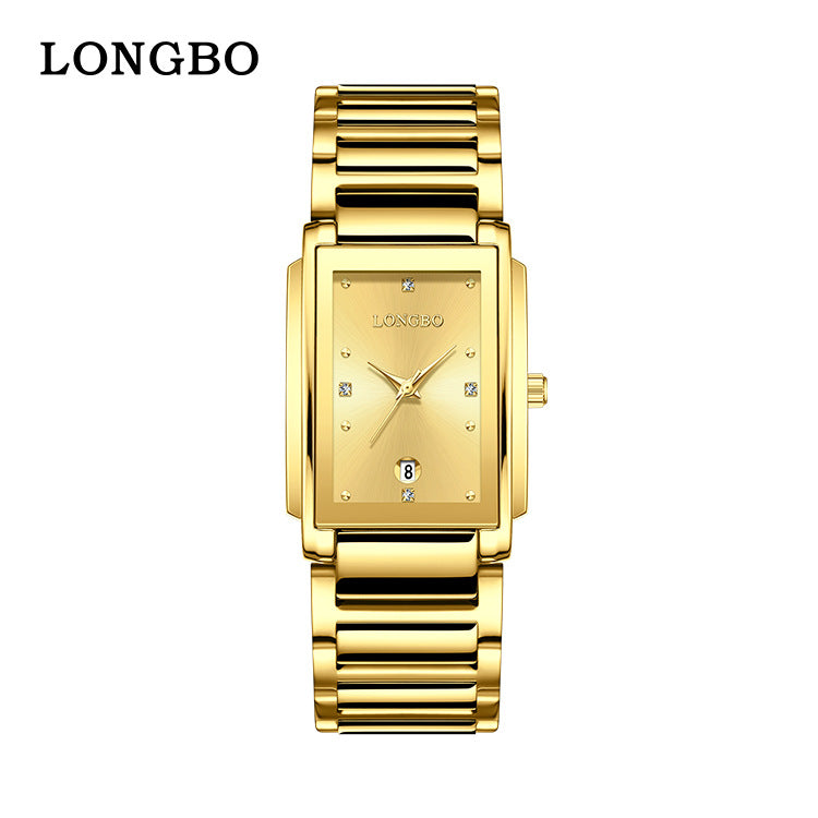 Men's Quartz Watch With Stainless Steel Strap And Rectangle Dial Featuring Tempered Glass Mirror And Butterfly Double Snap Buckle