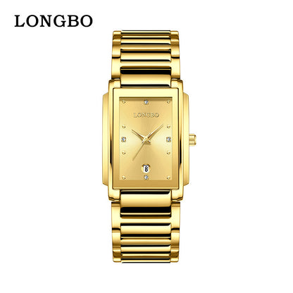 Men's Quartz Watch With Stainless Steel Strap And Rectangle Dial Featuring Tempered Glass Mirror And Butterfly Double Snap Buckle