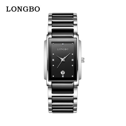 Men's Quartz Watch With Stainless Steel Strap And Rectangle Dial Featuring Tempered Glass Mirror And Butterfly Double Snap Buckle