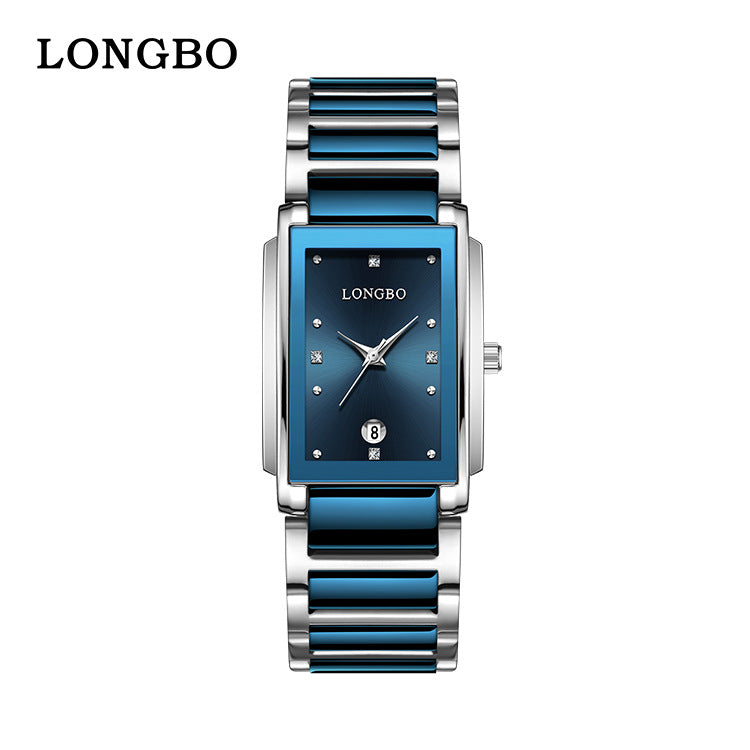 Men's Quartz Watch With Stainless Steel Strap And Rectangle Dial Featuring Tempered Glass Mirror And Butterfly Double Snap Buckle