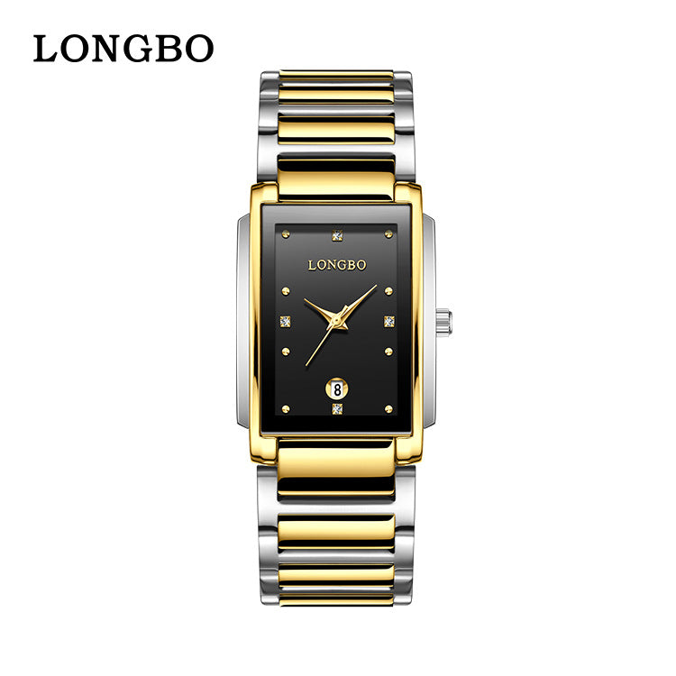 Men's Quartz Watch With Stainless Steel Strap And Rectangle Dial Featuring Tempered Glass Mirror And Butterfly Double Snap Buckle