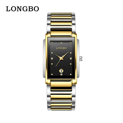 Men's Quartz Watch With Stainless Steel Strap And Rectangle Dial Featuring Tempered Glass Mirror And Butterfly Double Snap Buckle