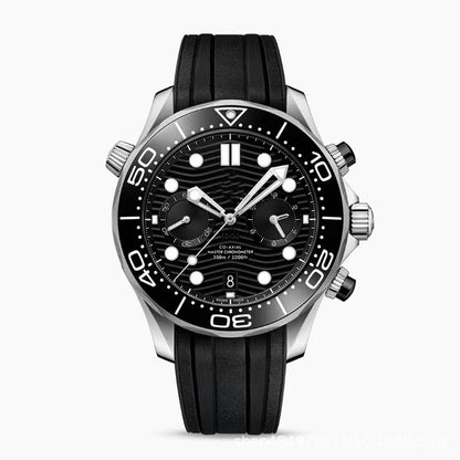Men's Quartz Watch With Round Dial, Tempered Glass Mirror, Rubber Strap, And Horseshoe Buckle
