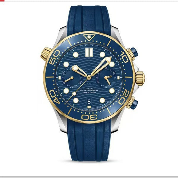 Men's Quartz Watch With Round Dial, Tempered Glass Mirror, Rubber Strap, And Horseshoe Buckle