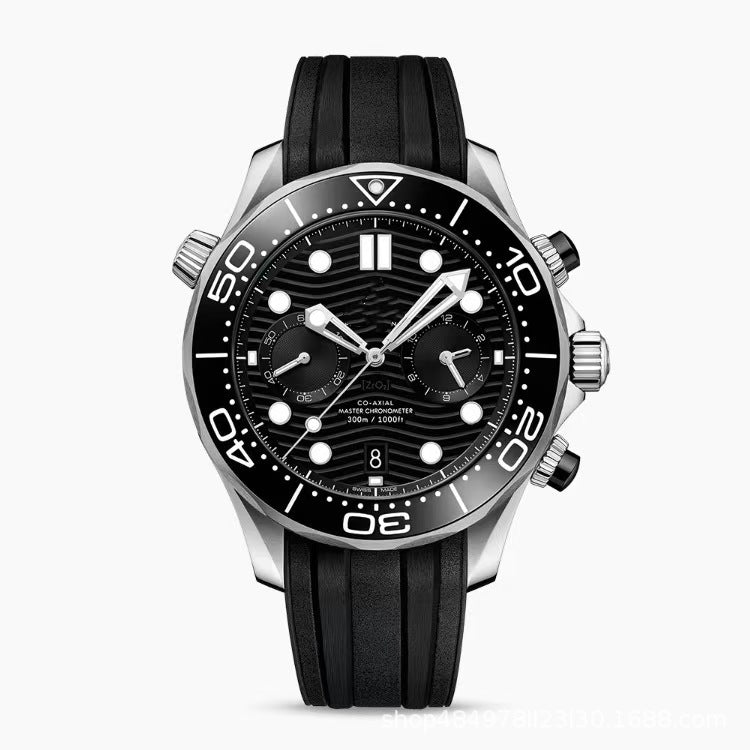 Men's Quartz Watch With Round Dial, Tempered Glass Mirror, Rubber Strap, And Horseshoe Buckle