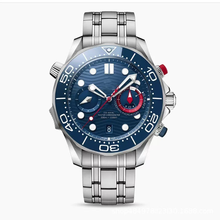 Men's Quartz Watch With Round Dial, Tempered Glass Mirror, Rubber Strap, And Horseshoe Buckle