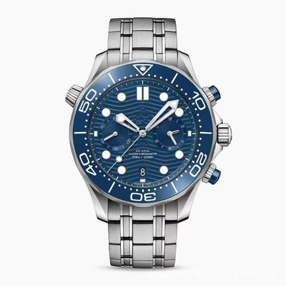 Men's Quartz Watch With Round Dial, Tempered Glass Mirror, Rubber Strap, And Horseshoe Buckle