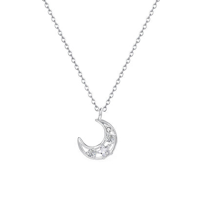 Moon Choker For Women In S999 Silver With Zircon Inlay, Elegant Silver Necklace