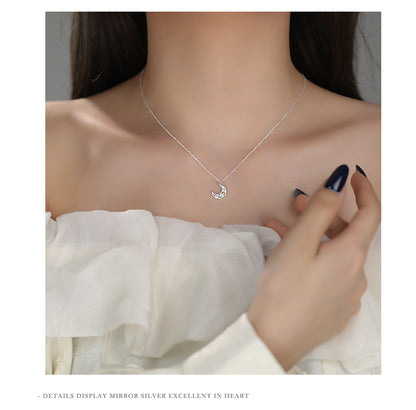 Moon Choker For Women In S999 Silver With Zircon Inlay, Elegant Silver Necklace