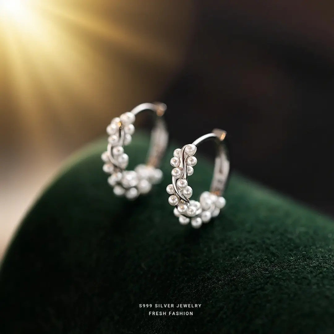 Silver Circle Earrings For Women In S999 Silver, Platinum Plated With Electroplated Finish