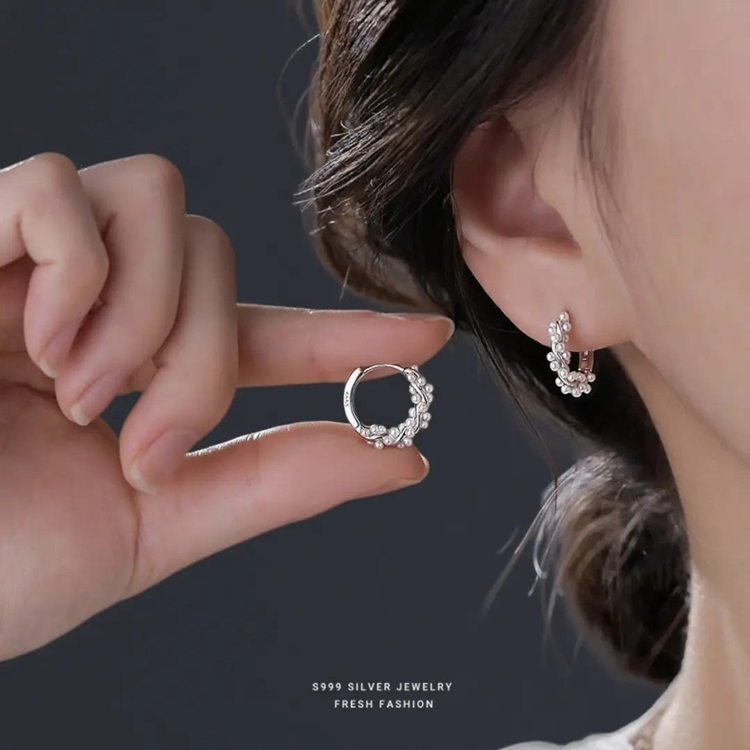 Silver Circle Earrings For Women In S999 Silver, Platinum Plated With Electroplated Finish