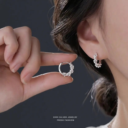 Silver Circle Earrings For Women In S999 Silver, Platinum Plated With Electroplated Finish