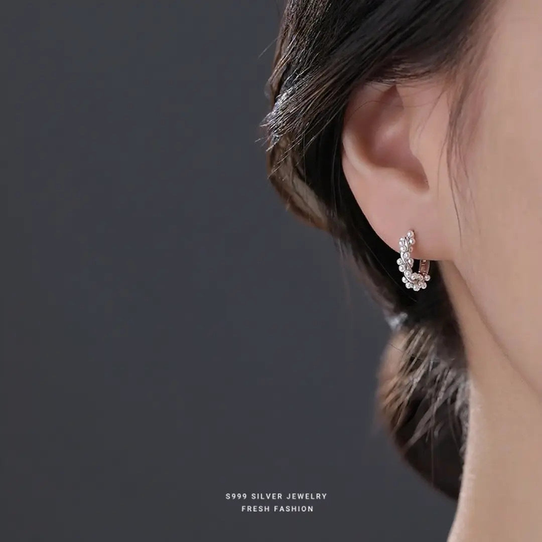 Silver Circle Earrings For Women In S999 Silver, Platinum Plated With Electroplated Finish
