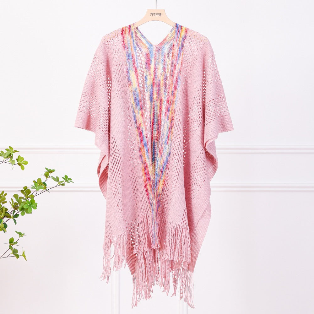 Solid Color Knit Shawl For Women In Dyed Black, Perfect For Spring Season