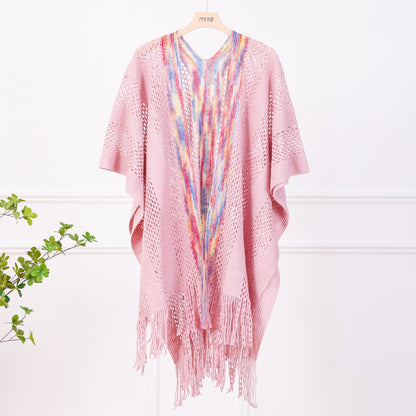Solid Color Knit Shawl For Women In Dyed Black, Perfect For Spring Season