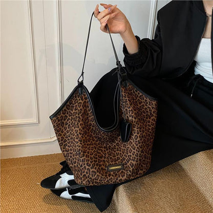 Leopard Print Genuine Leather Square Tote Bag For Women Featuring Ornament Design, Perfect For Autumn And Winter