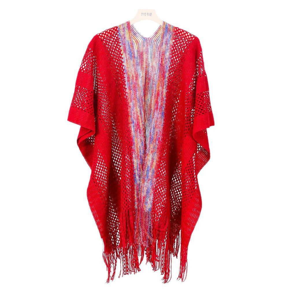 Solid Color Knit Shawl For Women In Dyed Black, Perfect For Spring Season