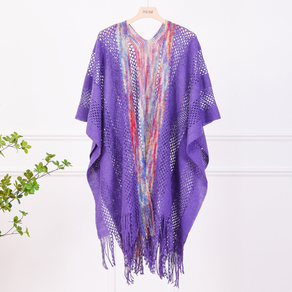 Solid Color Knit Shawl For Women In Dyed Black, Perfect For Spring Season