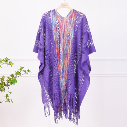 Solid Color Knit Shawl For Women In Dyed Black, Perfect For Spring Season