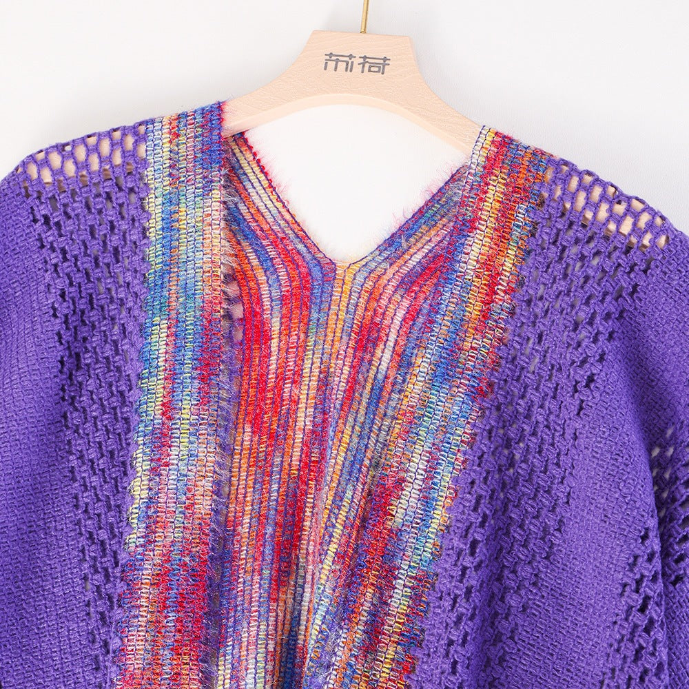 Solid Color Knit Shawl For Women In Dyed Black, Perfect For Spring Season