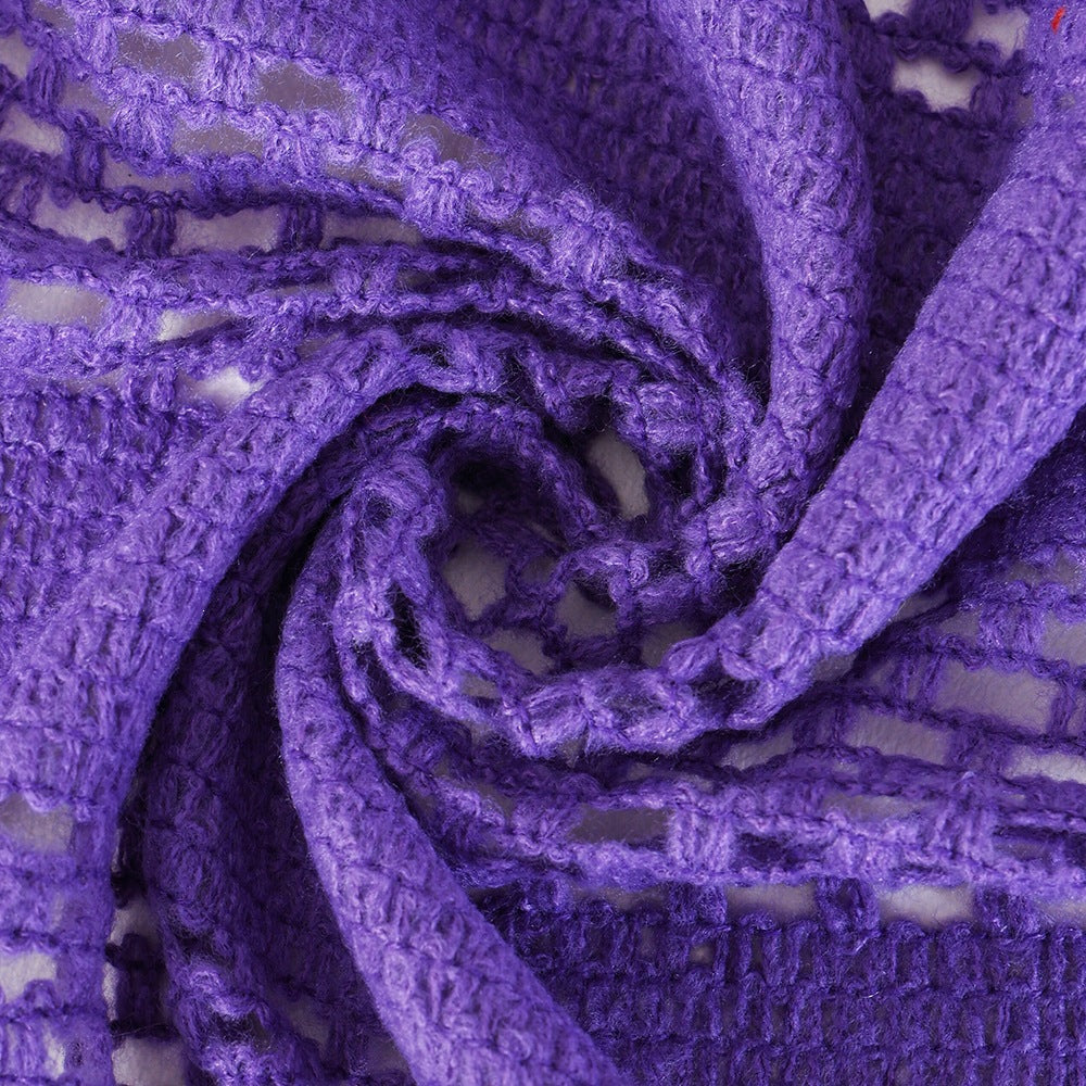 Solid Color Knit Shawl For Women In Dyed Black, Perfect For Spring Season