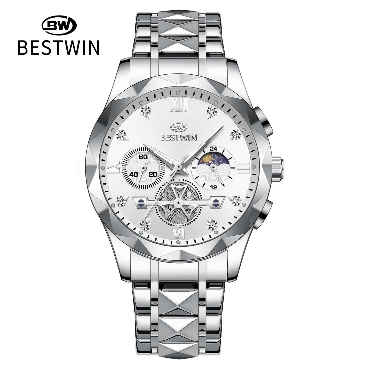Men's Quartz Watch With Stainless Steel Strap And Butterfly Double Snap Buckle, Round Dial Featuring Tempered Glass And Pointer Display