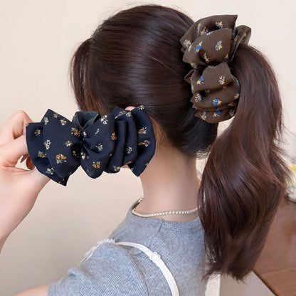 Sweet Ditsy Floral Banana Clip Hairpin For Women In Coffer Cloth