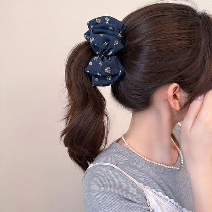 Sweet Ditsy Floral Banana Clip Hairpin For Women In Coffer Cloth