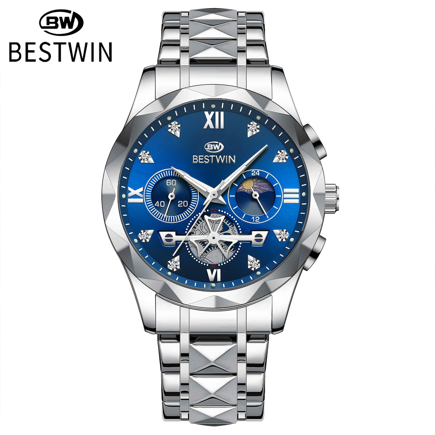 Men's Quartz Watch With Stainless Steel Strap And Butterfly Double Snap Buckle, Round Dial Featuring Tempered Glass And Pointer Display