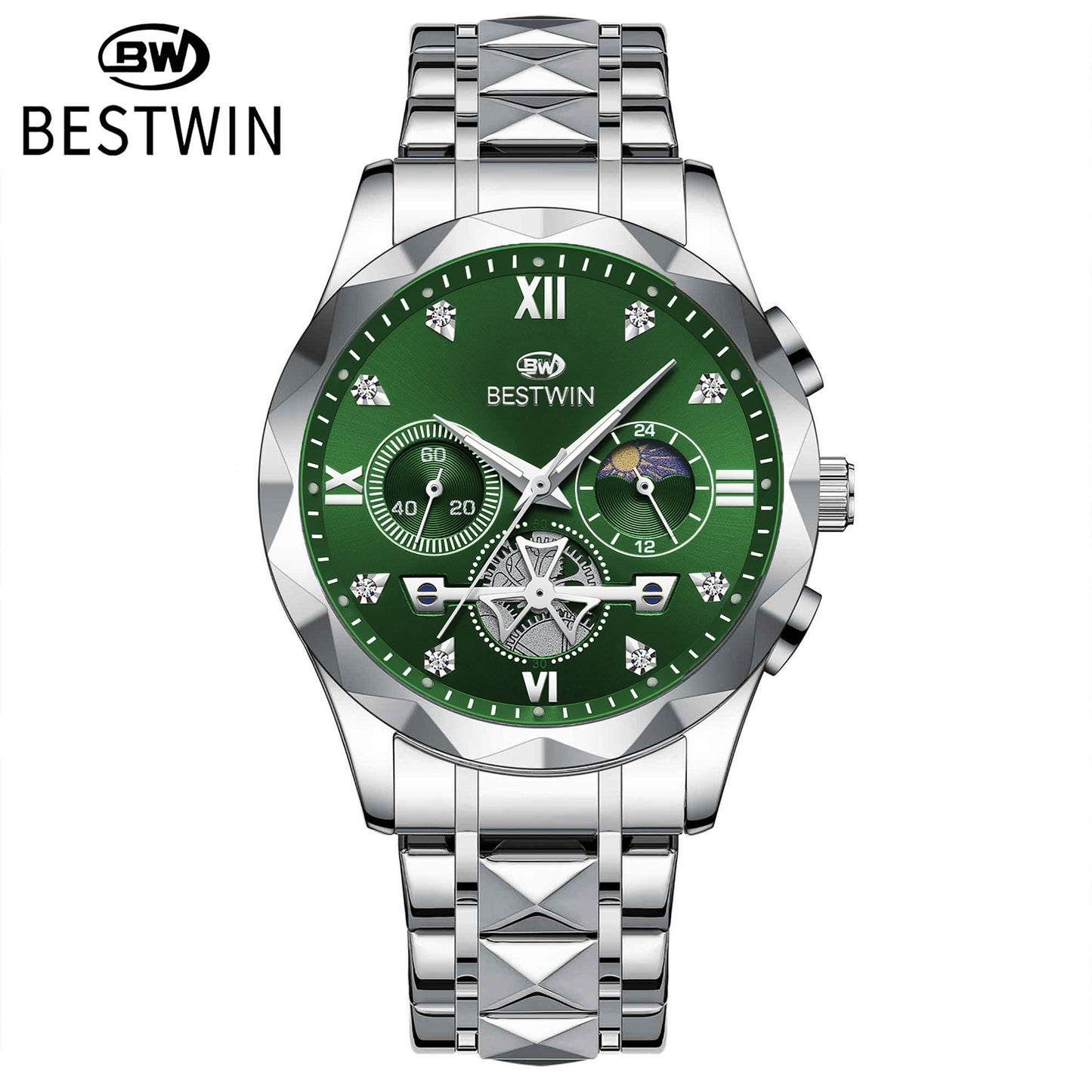 Men's Quartz Watch With Stainless Steel Strap And Butterfly Double Snap Buckle, Round Dial Featuring Tempered Glass And Pointer Display