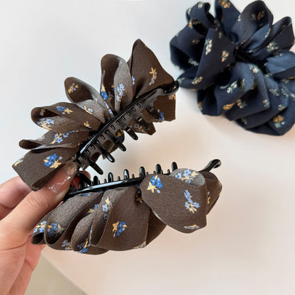 Sweet Ditsy Floral Banana Clip Hairpin For Women In Coffer Cloth