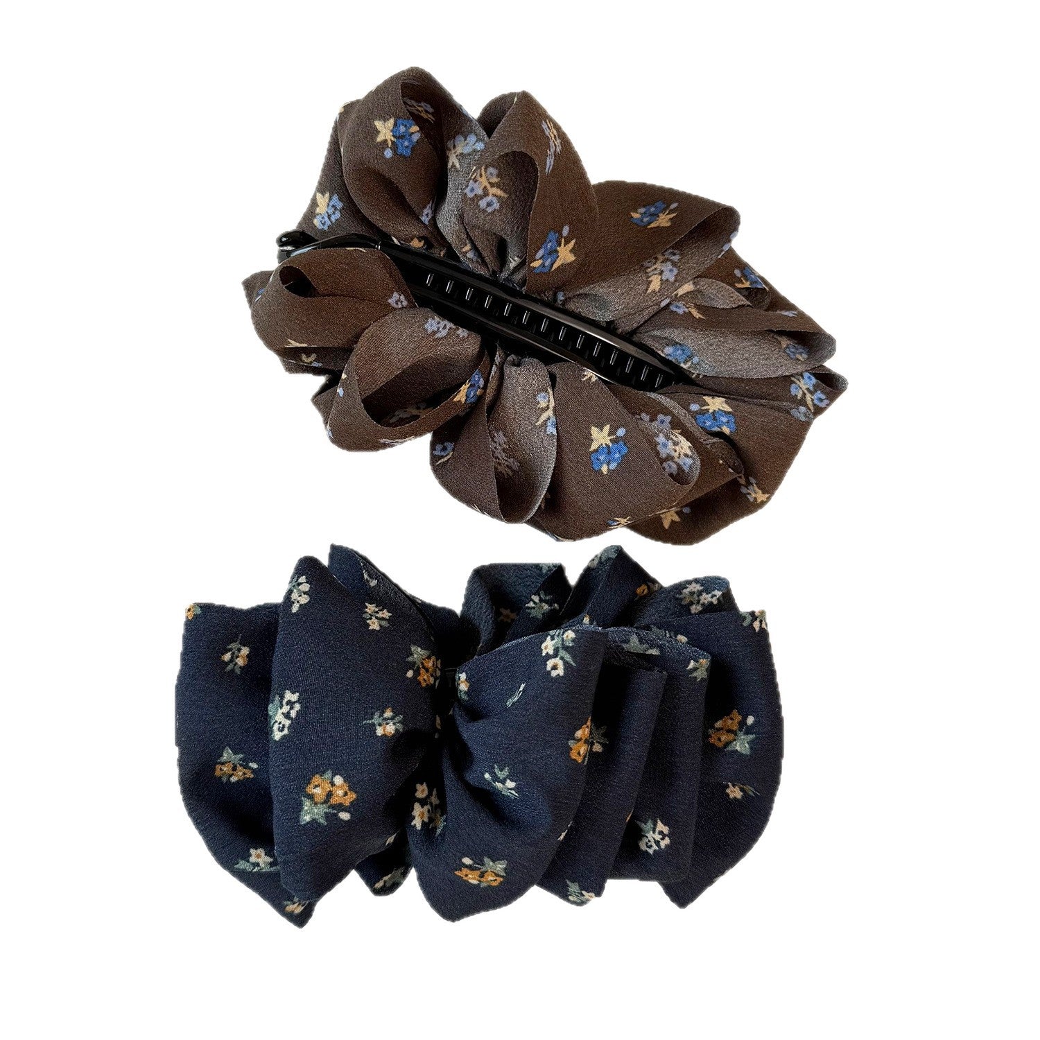 Sweet Ditsy Floral Banana Clip Hairpin For Women In Coffer Cloth
