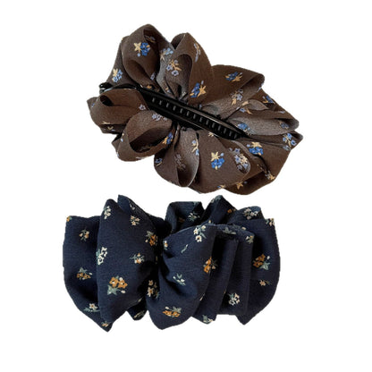 Sweet Ditsy Floral Banana Clip Hairpin For Women In Coffer Cloth