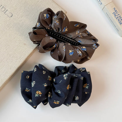 Sweet Ditsy Floral Banana Clip Hairpin For Women In Coffer Cloth
