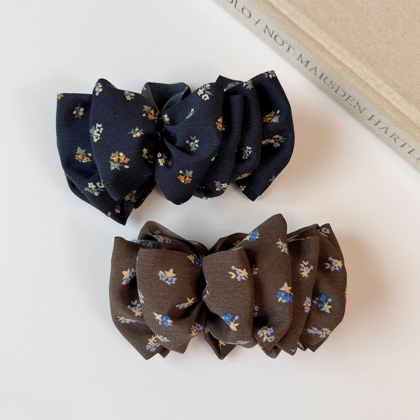 Sweet Ditsy Floral Banana Clip Hairpin For Women In Coffer Cloth