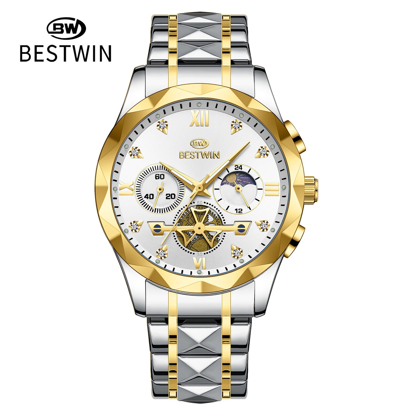 Men's Quartz Watch With Stainless Steel Strap And Butterfly Double Snap Buckle, Round Dial Featuring Tempered Glass And Pointer Display