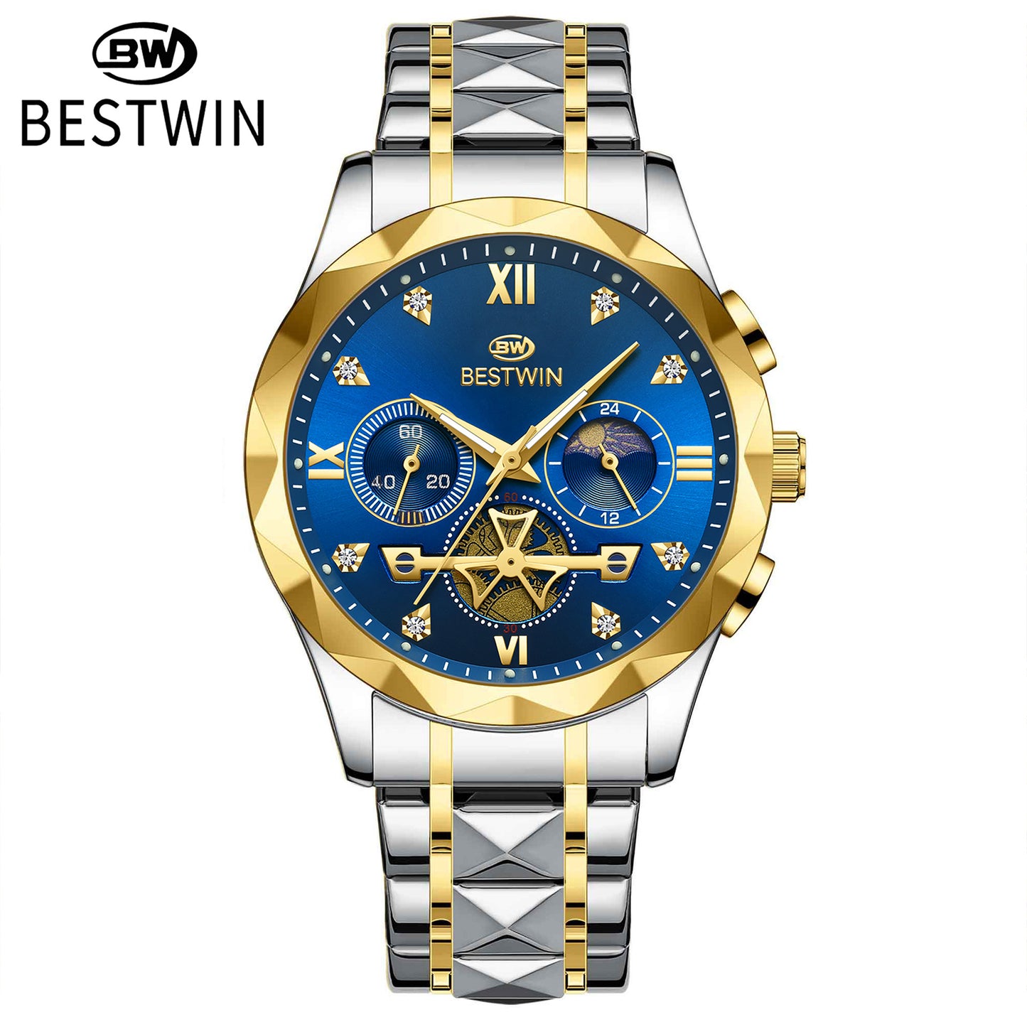 Men's Quartz Watch With Stainless Steel Strap And Butterfly Double Snap Buckle, Round Dial Featuring Tempered Glass And Pointer Display