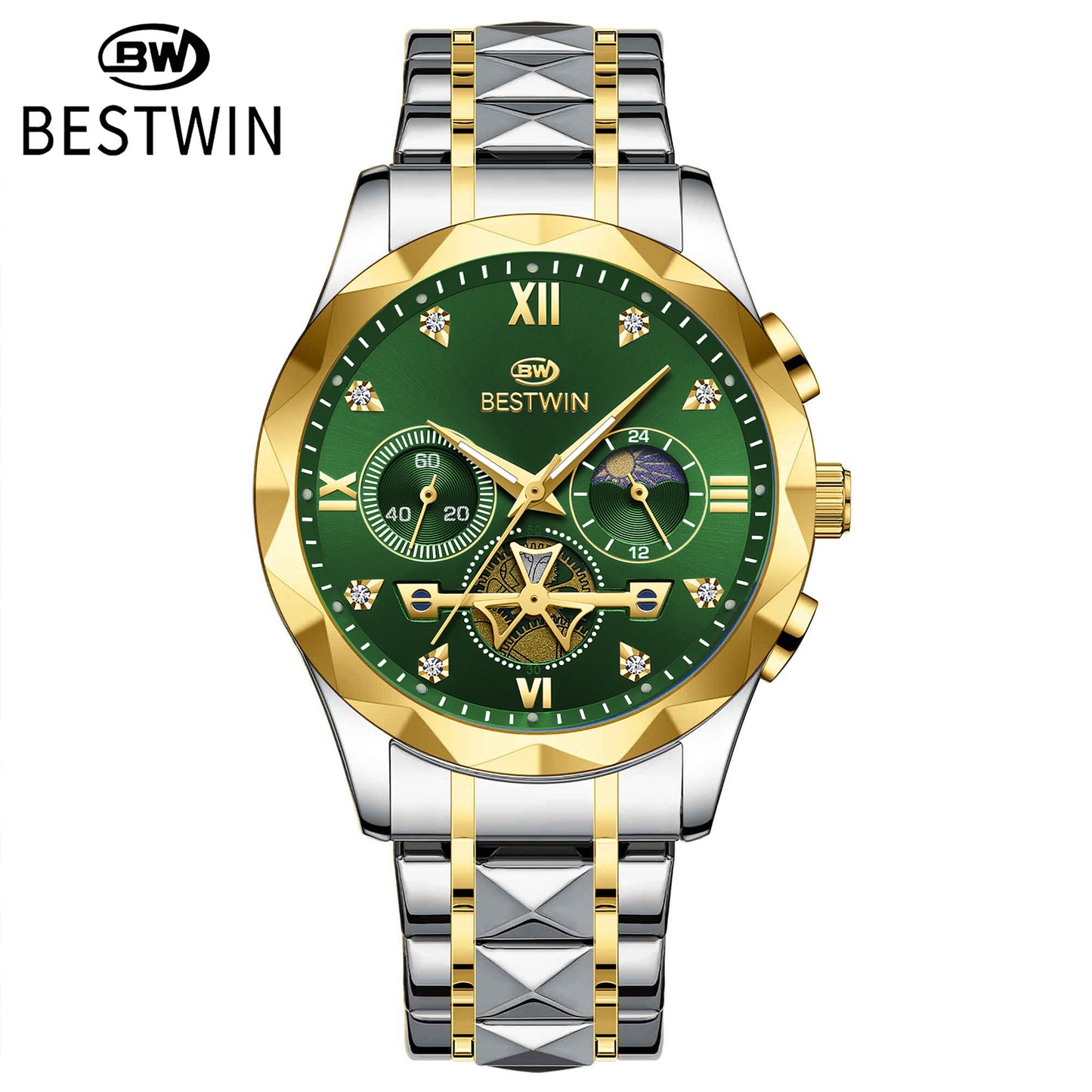 Men's Quartz Watch With Stainless Steel Strap And Butterfly Double Snap Buckle, Round Dial Featuring Tempered Glass And Pointer Display
