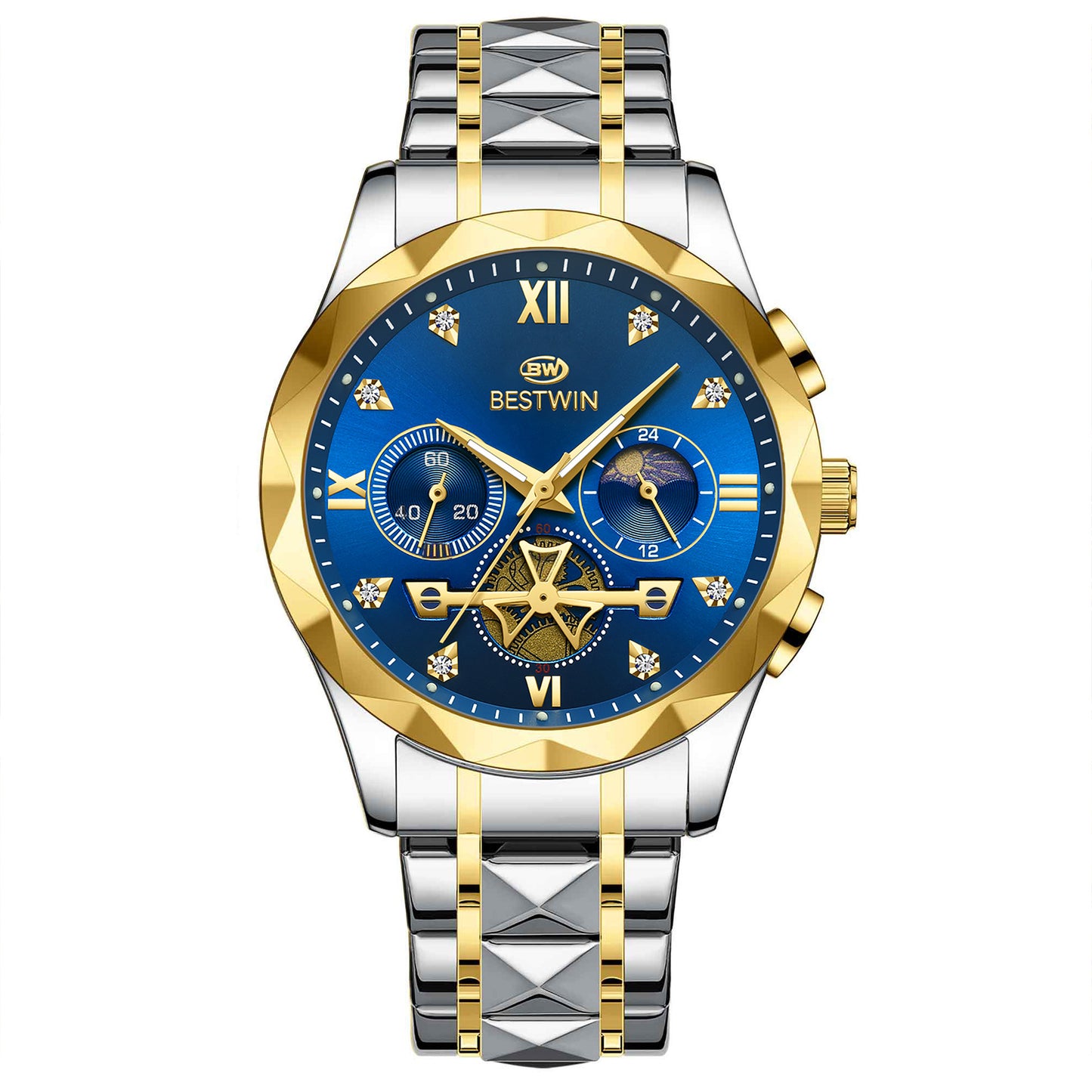 Men's Quartz Watch With Stainless Steel Strap And Butterfly Double Snap Buckle, Round Dial Featuring Tempered Glass And Pointer Display