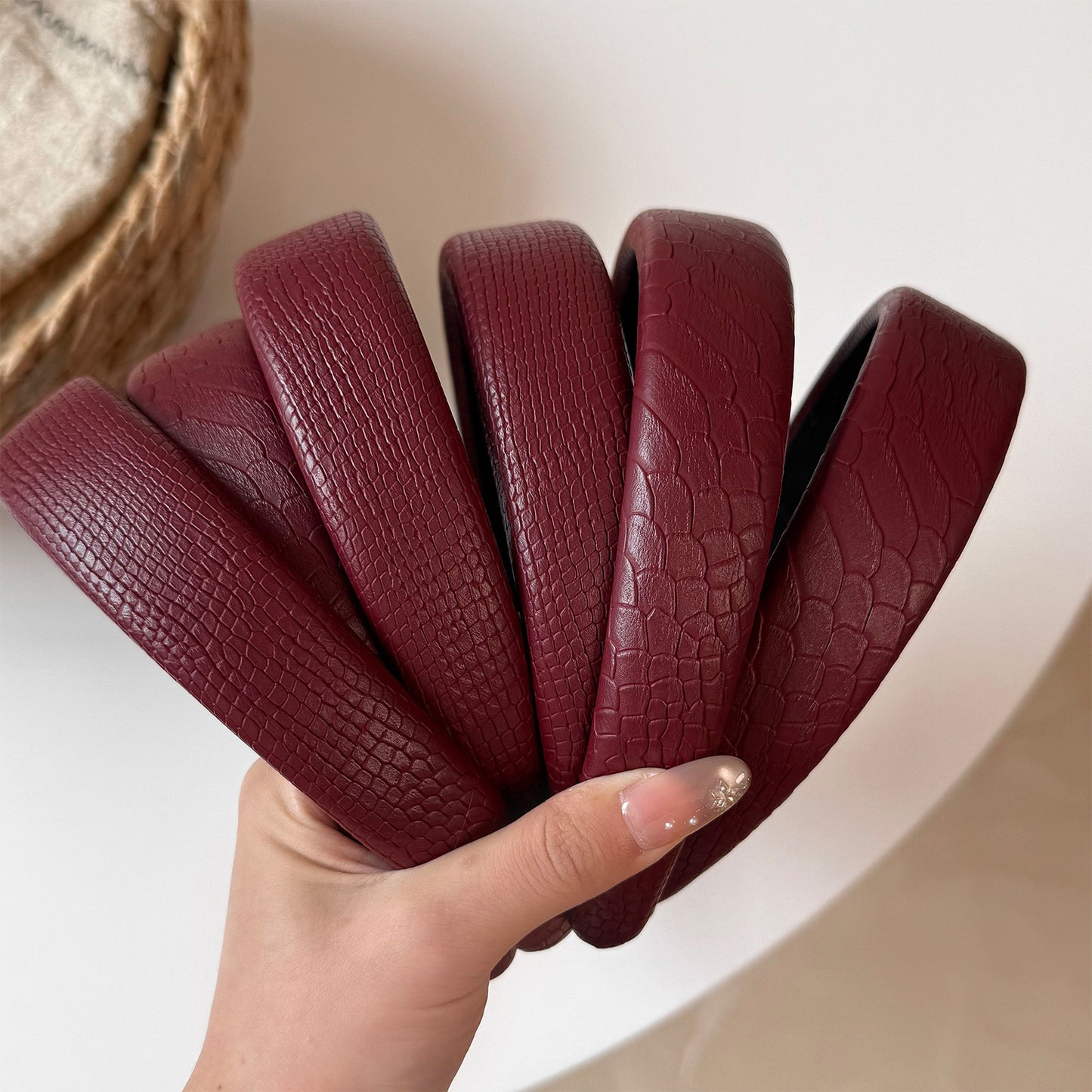 Solid Color Hair Band For Women In Wine Red, Featuring PU Leather Material, Perfect For Autumn